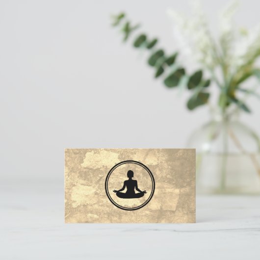 ヨガロータスポーズセピアテクスチャ 名刺 (スタンド正面)