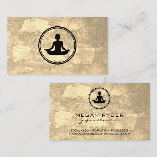 ヨガロータスポーズセピアテクスチャ 名刺 (正面/裏面)