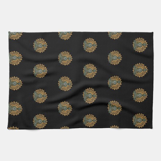 ヨガロータスポーズゼングラフィック キッチンタオル (横)