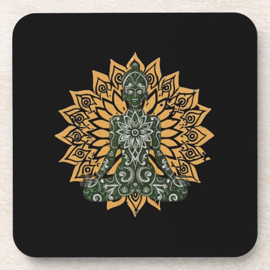 ヨガロータスポーズゼングラフィック コースター (正面)