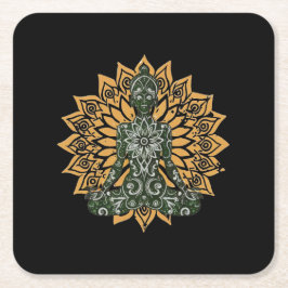 ヨガロータスポーズゼングラフィック スクエアペーパーコースター