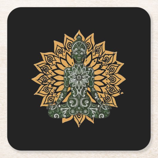 ヨガロータスポーズゼングラフィック スクエアペーパーコースター (正面)