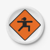 ヨガ交差点サイン戦士ポーズスティックフィギュア ペーパープレート (正面)