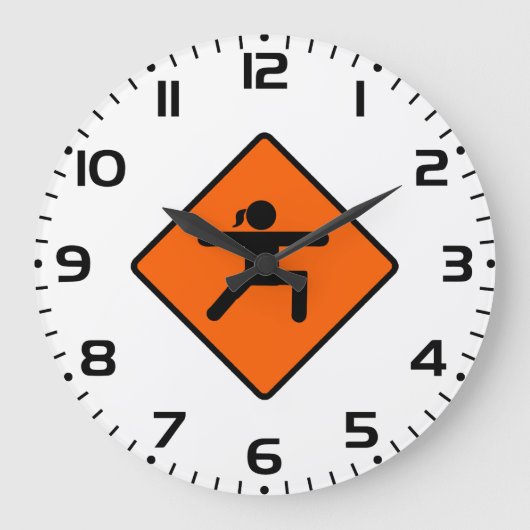 ヨガ交差点サイン戦士ポーズスティックフィギュア ラージ壁時計 (正面)