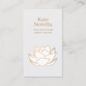 ヨガ先生ホワイトロータスグレービジネスカード 名刺 (正面)