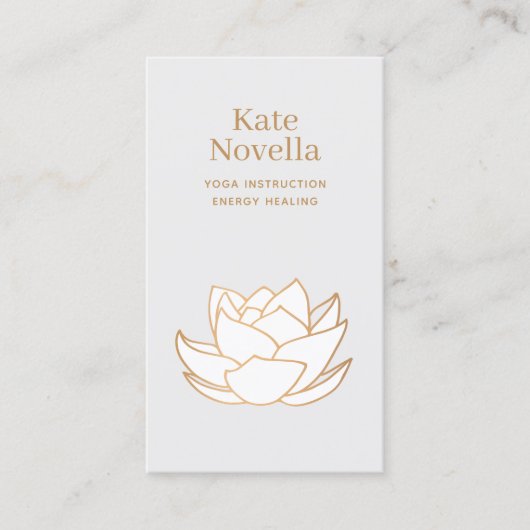 ヨガ先生ホワイトロータスグレービジネスカード 名刺 (正面)