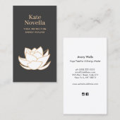 ヨガ先生ホワイトロータスブラックビジネスカード 名刺 (正面/裏面)