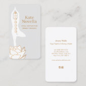 ヨガ先生ホワイトロータスブラックビジネスカード 名刺 (正面/裏面)