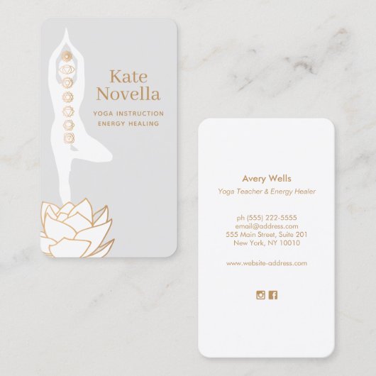 ヨガ先生ホワイトロータスブラックビジネスカード 名刺 (正面/裏面)