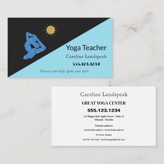 ヨガ先生印象派色彩の鮮やかスカイブルー 名刺 (正面/裏面)