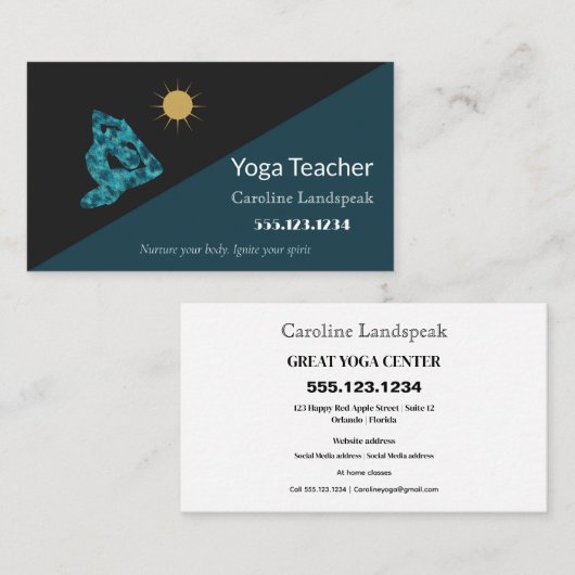 ヨガ先生印象派色彩の鮮やかティール（緑がかった色）ブルー 名刺 (正面/裏面)