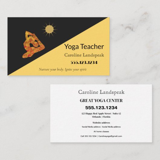 ヨガ先生印象派色彩の鮮やか黄数々の色 名刺 (正面/裏面)