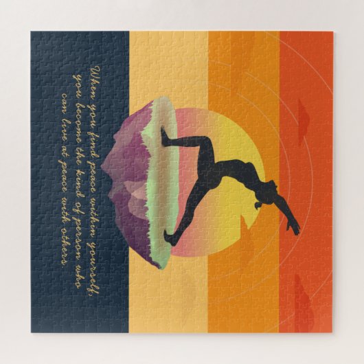 ヨガ先生瞑想ポーズフローティングアイランド引用文 ジグソーパズル (横)