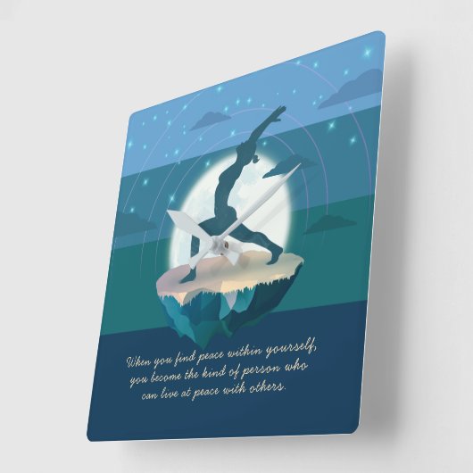 ヨガ先生瞑想ポーズ浮島引用文 スクエア壁時計 (傾斜)