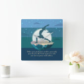 ヨガ先生瞑想ポーズ浮島引用文 スクエア壁時計 (ホーム)