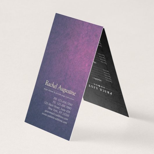 ヨガ先生瞑想ポーズ菩提葉価格表 名刺 (裏面)