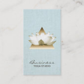 ヨガ先生金ゴールドロータスロゴライトブルーリネン 名刺 (正面)