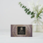 ヨガ先生金ゴールドOmシンボルヴィンテージ曼荼羅 名刺 (スタンド正面)