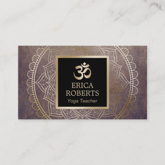 ヨガ先生金ゴールドOmシンボルヴィンテージ曼荼羅 名刺 (正面)