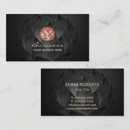 ヨガ及び黙想のはすロゴのエレガントで黒い花柄 名刺 (正面/裏面)