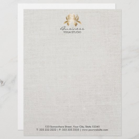 ヨガ及び黙想のエレガントな金ゴールドのはすのどの麻布 レターヘッド (正面/裏面)