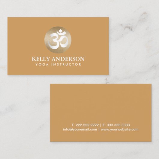 ヨガ及び黙想の金ゴールドOmの記号の平野のオレンジ 名刺 (正面/裏面)