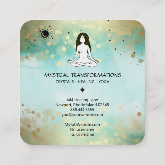 *~*ヨガ女神シェナルムーン魔法ティール(緑がかった色)ボホ スクエア名刺 (裏面)