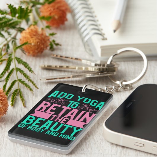 ヨガ愛好家 |美しいを保持するヨガを追加 キーホルダー (正面右)