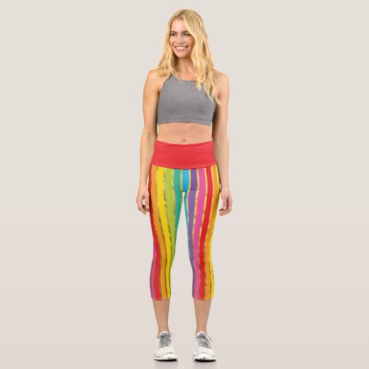 ヨガ数々のカプストライプリスの色の金ゴールド カプリレギンス (正面)