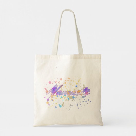 ヨガ水彩用ナマステピンクマウベイエローブルー トートバッグ (裏面)