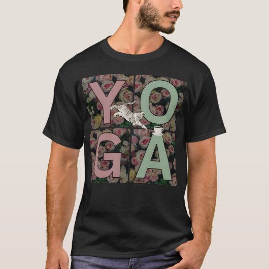 ヨガ猫とコーヒーヴィンテージ Tシャツ (正面)
