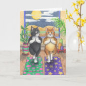 ヨガ猫の誕生日の芽及びトニーNotecard カード (黄色い花)