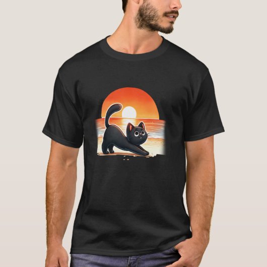 ヨガ猫、瞑想猫 Tシャツ (正面)