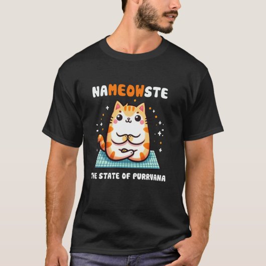 ヨガ猫、瞑想猫 Tシャツ (正面)