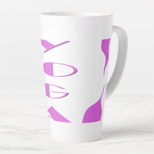 ヨガ瞑想くつろぎ淡い色の紫ホワイトヨガ カフェラテマグ (右アングル)