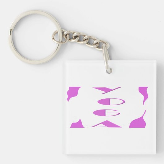 ヨガ瞑想くつろぎ淡い色の紫ホワイトヨガ キーホルダー (正面)
