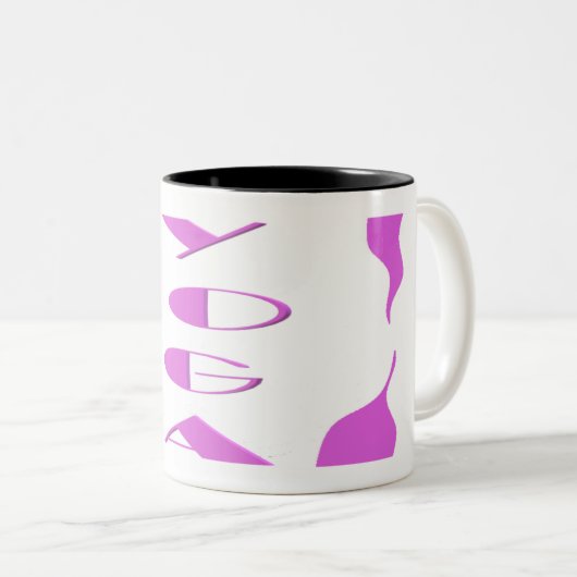 ヨガ瞑想くつろぎ淡い色の紫ホワイトヨガ ツートーンマグカップ (正面右)