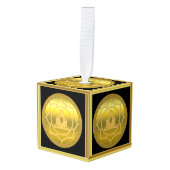 ヨガ瞑想をする仏スピリチュアル金ゴールド箔 キューブオーナメント (正面アングル)