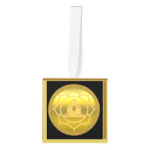 ヨガ瞑想をする仏スピリチュアル金ゴールド箔 キューブオーナメント (正面)