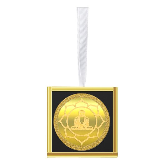 ヨガ瞑想をする仏スピリチュアル金ゴールド箔 キューブオーナメント (右)