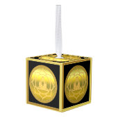 ヨガ瞑想をする仏スピリチュアル金ゴールド箔 キューブオーナメント (裏面アングル)