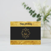 ヨガ瞑想をする仏スピリチュアル金ゴールド箔 ポストカード (スタンド正面)