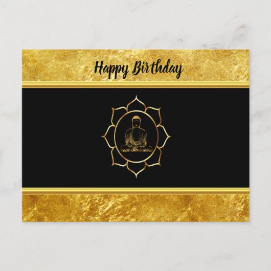 ヨガ瞑想をする仏スピリチュアル金ゴールド箔 ポストカード (正面)