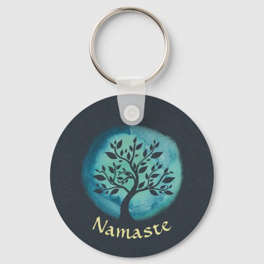 ヨガ瞑想インストラクターエレガントウォーターカラーツリー キーホルダー (正面)