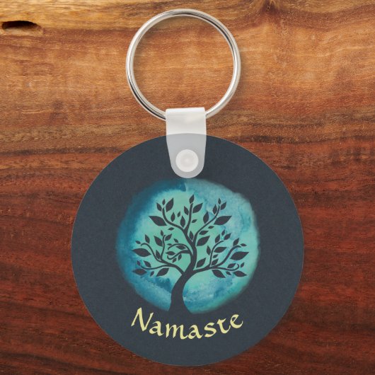 ヨガ瞑想インストラクターエレガントウォーターカラーツリー キーホルダー (正面)