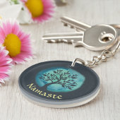 ヨガ瞑想インストラクターエレガントウォーターカラーツリー キーホルダー