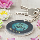 ヨガ瞑想インストラクターエレガントウォーターカラーツリー キーホルダー