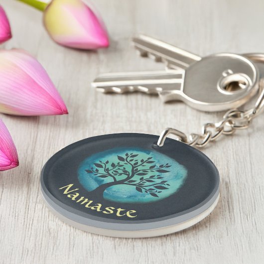 ヨガ瞑想インストラクターエレガントウォーターカラーツリー キーホルダー