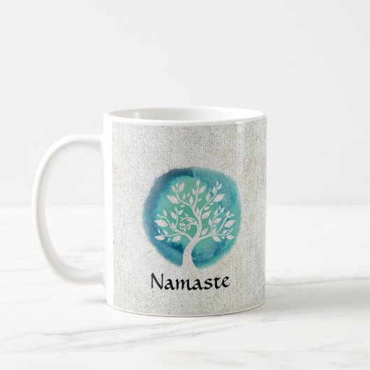 ヨガ瞑想インストラクターエレガントウォーターカラーツリー コーヒーマグカップ (左)