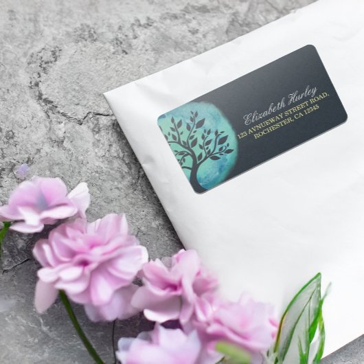 ヨガ瞑想インストラクターエレガントウォーターカラーツリー ラベル